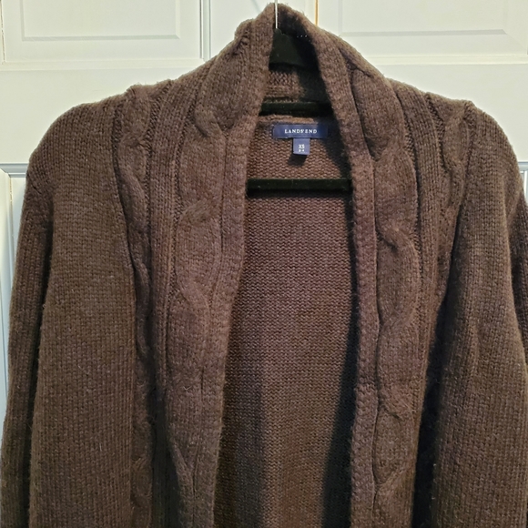 Land's End Brown Cable Knit Cardigan Duster Size XS - Picture 4 of 6